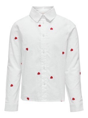 Only KOGLINA GRACE L/S EMB SHIRT WVN Bright White/Flame Scarlet Heart | Freewear
