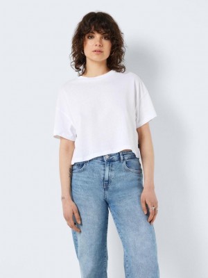 Noisy May NMALENA S/S O-NECK SEMICROP TOP FWD: Bright White | Freewear