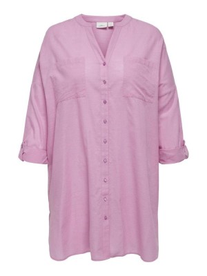 Carmakoma CARAPELDOORN SOLID V-NECK L/S SHIRT: Begonia Pink | Freewear