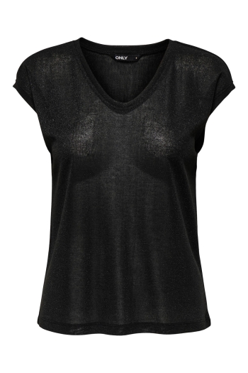 carmakoma CARSILVERY S/S V NECK LUREX TOP JRS: black